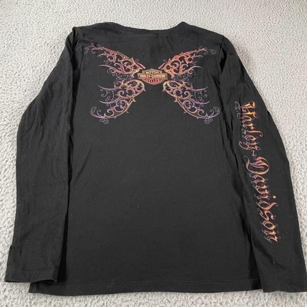 Harley Davidson Womens flame‎ fire butterfly black long sleeve shirt Y2K Medium